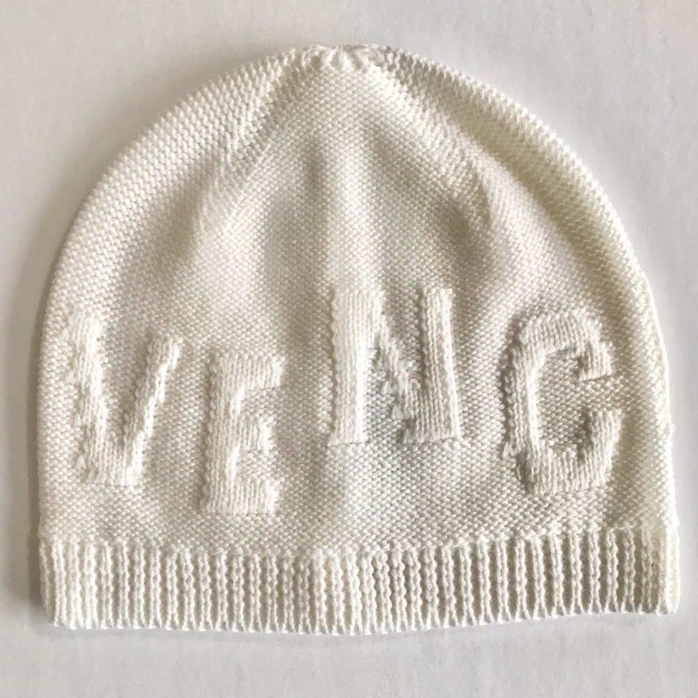 Givenchy Tonal Raised Logo Jacquard Knit Wool Beanie Hat Cream Off White NWT